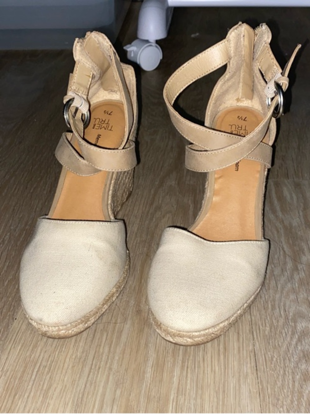 Time and Tru Cream Espadrille Wedge Ankle-Strap Sandals